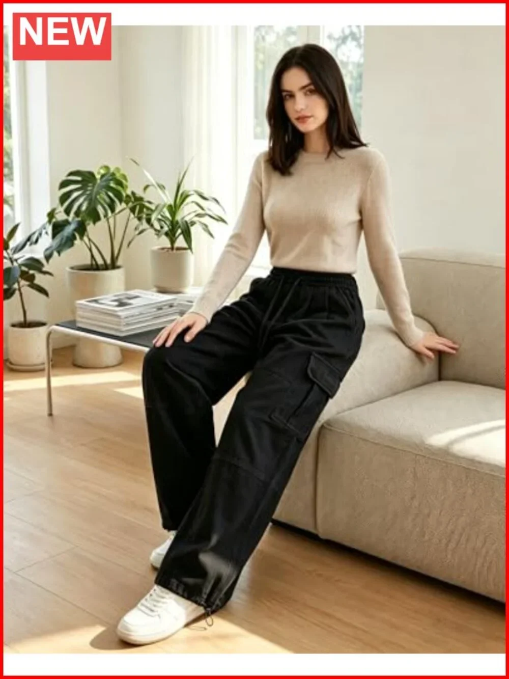 Y2K Baggy Cargo Pants - Wide Leg Sweatpants with Drawstring, High Waisted